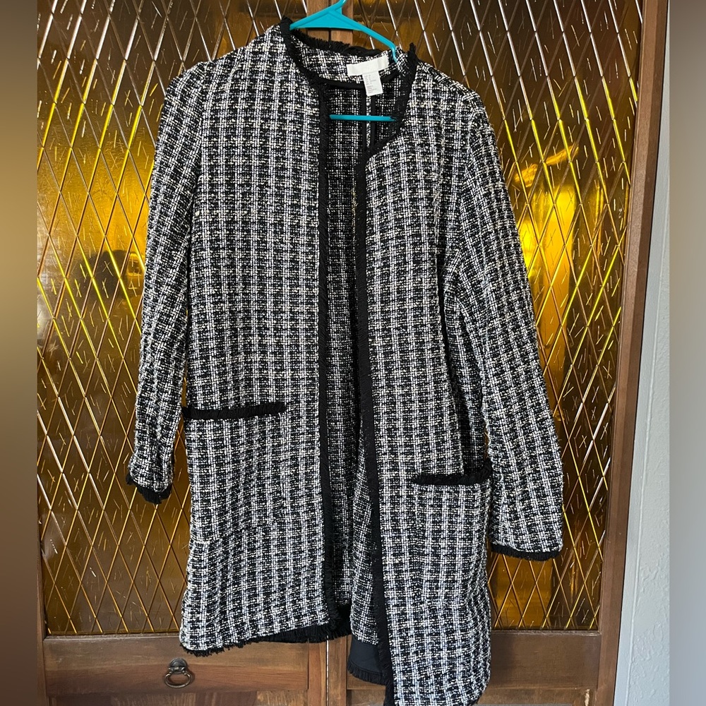 H&M Black and White Tweed Blazer Jacket